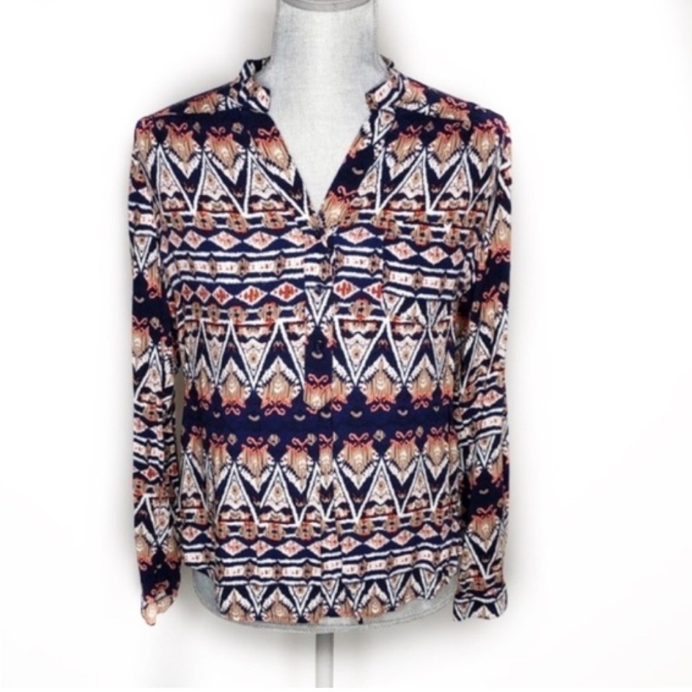 Market & Spruce Women's Patterned Top Blue, Cream, and Pink Sz Medium